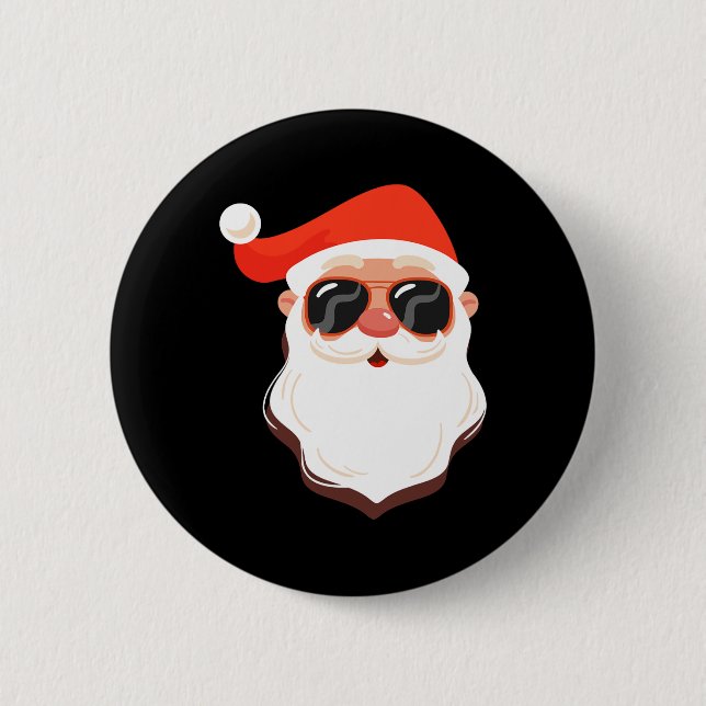 Santa Claus Face Sungles With Hat Beard Fun Christ Button (Front)