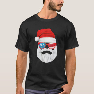 Santa Claus Face With American Flag Glasses Christ T-Shirt