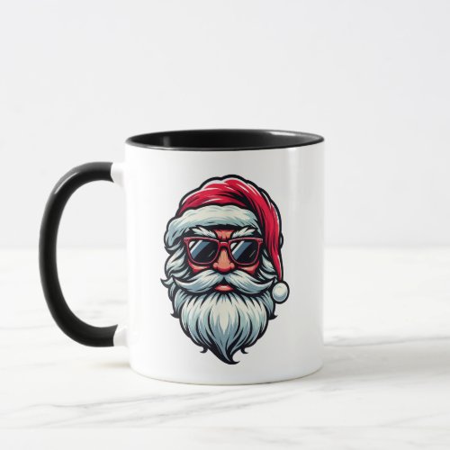 Santa Claus Face with Sunglasses Retro Christmas Mug