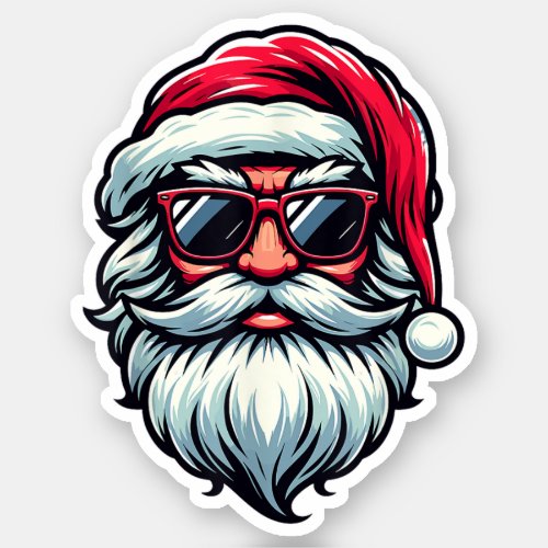 Santa Claus Face with Sunglasses Retro Christmas Sticker
