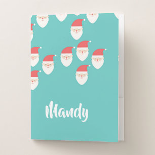 Santa Claus faces on blue Pocket Folder