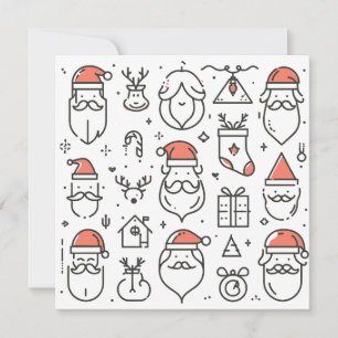 Santa Claus Father Christmas Gifts Line Art Holiday Card