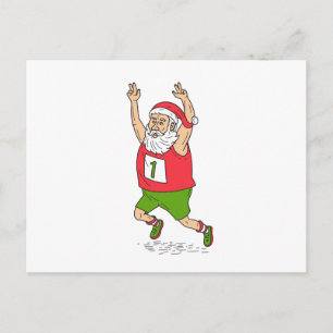 Santa Claus Father Christmas Running Marathon Cart Holiday Postcard