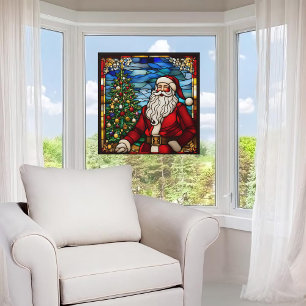 Santa Claus Faux Stained Glass Window Cling