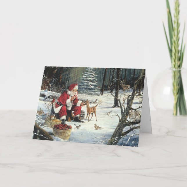 Santa Claus Feeding The Animals Holiday Card (Front)