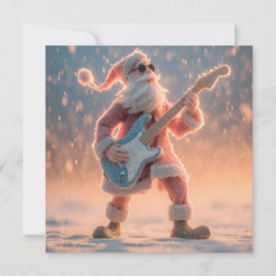 Santa Claus Figure Playing an Electric Guitar Holiday Card