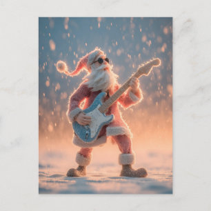 Santa Claus Figure Playing an Electric Guitar Holiday Postcard