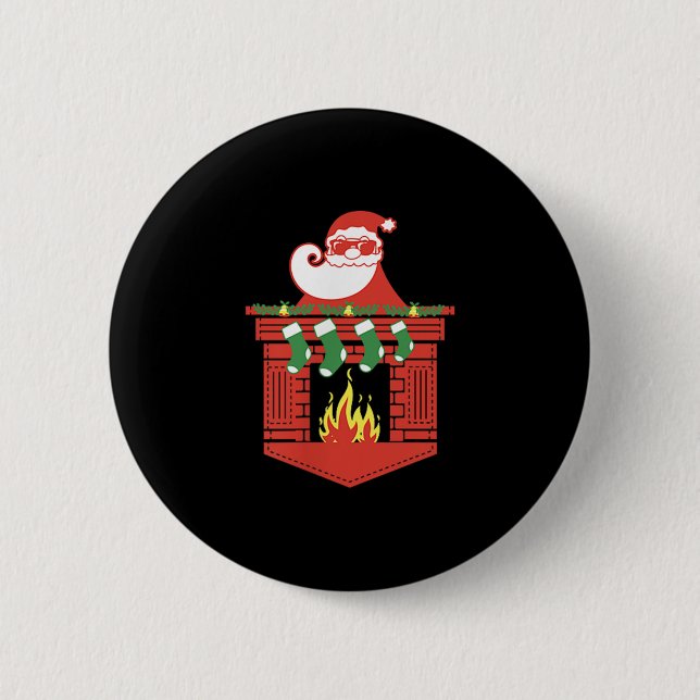 Santa Claus Fireplace Cket Funny Christmas  Button (Front)