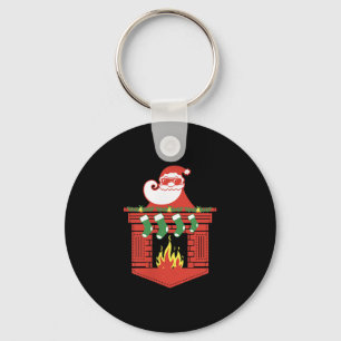 Santa Claus Fireplace Cket Funny Christmas Keychain