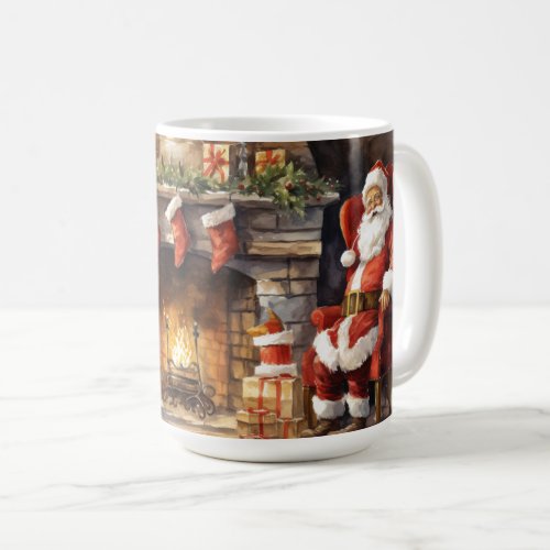 Santa Claus Fireplace Red Stockings Fireplace Coffee Mug