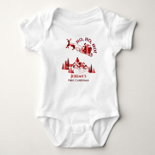 Santa Claus First Christmas Red Add Name Baby Bodysuit
