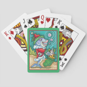 SANTA CLAUS FISH TALES, STARFISH, BAG OF SEASHELLS POKER CARDS