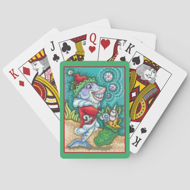 SANTA CLAUS FISH TALES, STARFISH, BAG OF SEASHELLS POKER CARDS (Back)