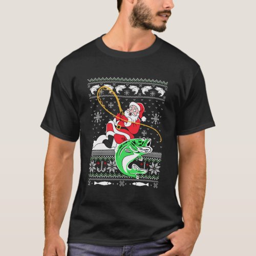Santa Claus Fishing Merry Fishmas Fishing T_Shirt
