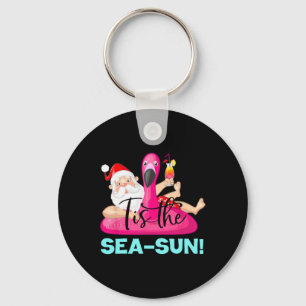 Santa Claus Flamingo Float Tis The Sea-sun Christm Keychain