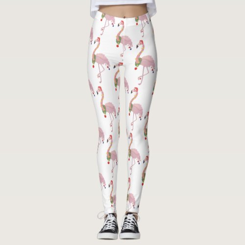 santa claus flamingo leggings