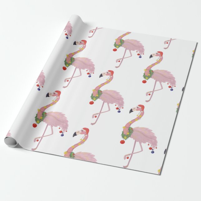 santa claus flamingo wrapping paper (Unrolled)