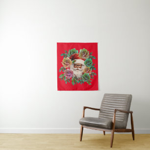 SANTA CLAUS FLORAL CHRISTMAS GIFT TAPESTRY