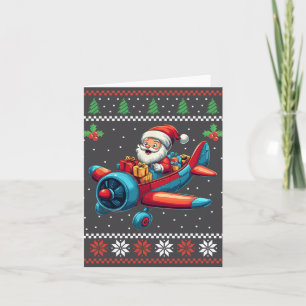 Santa Claus Flying Airplane Ugly Christmas Sweater Card