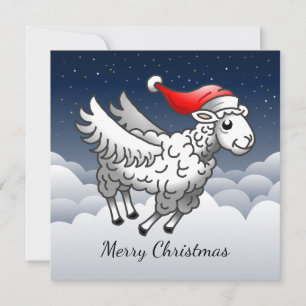 Santa Claus Flying Christmas Sheep Holiday Card