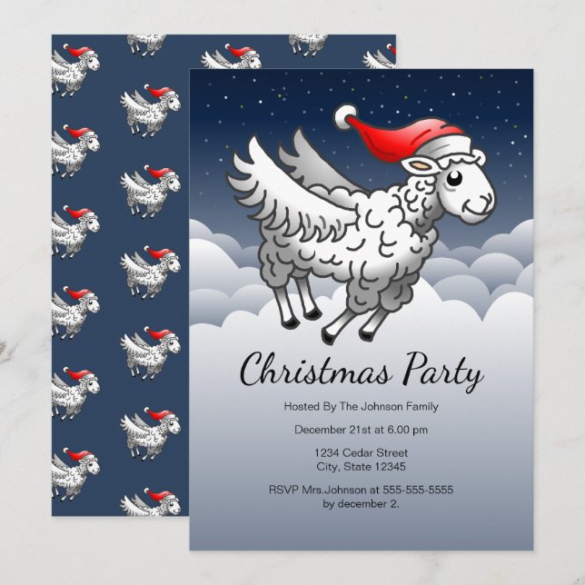Santa Claus Flying Christmas Sheep Invitation (Front/Back)