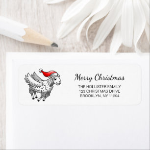 Santa Claus Flying Christmas Sheep Label