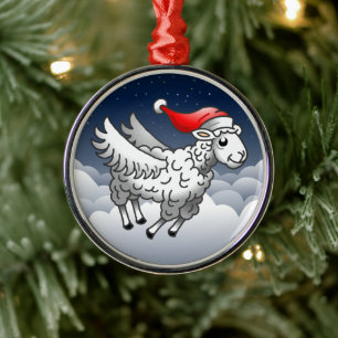 Santa Claus Flying Christmas Sheep Metal Ornament