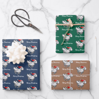 Santa Claus Flying Christmas Sheep Wrapping Paper Sheets
