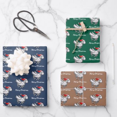 Santa Claus Flying Christmas Sheep Wrapping Paper Sheets