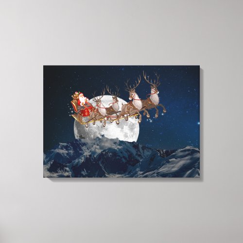 Santa Claus flying on sledge Canvas Print