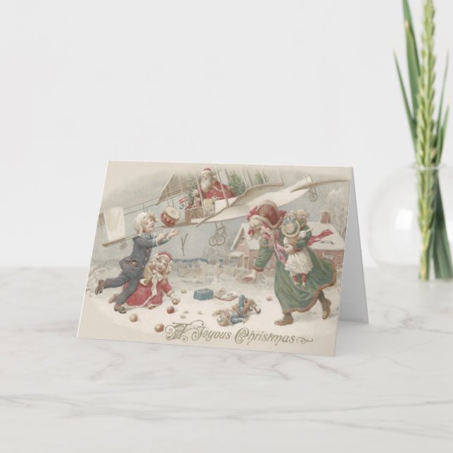 Santa Claus Flying Toys Christmas Tree Children Holiday Card (Front)
