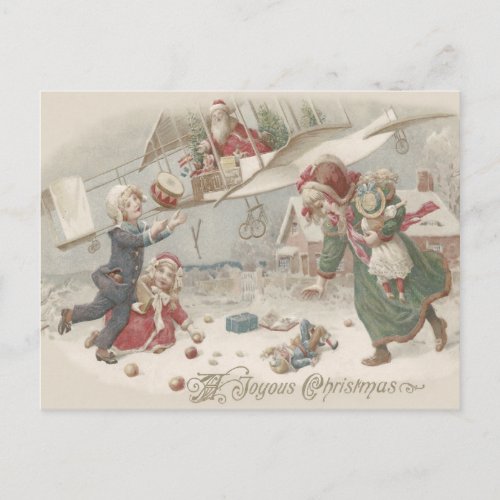 Santa Claus Flying Toys Christmas Tree Children Holiday Postcard
