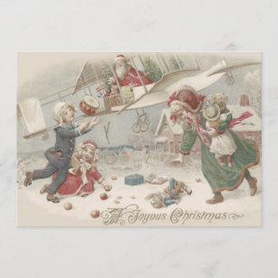 Santa Claus Flying Toys Christmas Tree Children Invitation