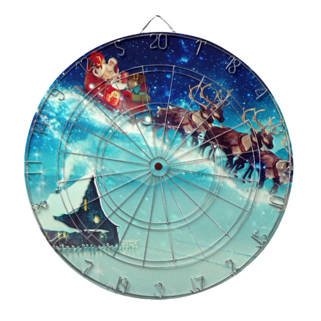 Santa Claus Flying with Reindeer Dart Board (Front)