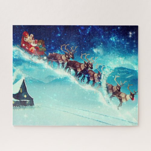 Santa Claus Flying with Reindeer Jigsaw Puzzle