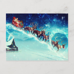 Santa Claus Flying with Reindeer Postcard