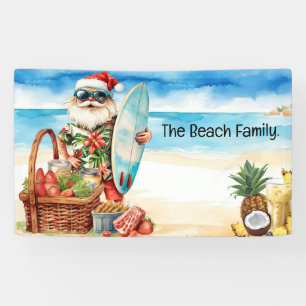 Santa Claus for Christmas in July at beach Banner