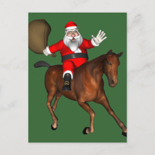 Santa Claus Freehand Riding A Mustang Holiday Postcard