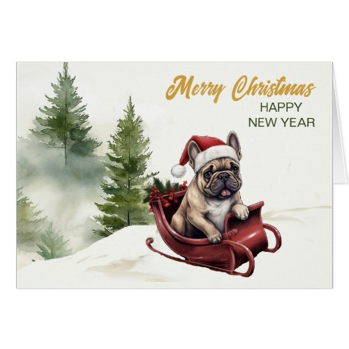 Santa Claus French Bulldog on Sled Christmas