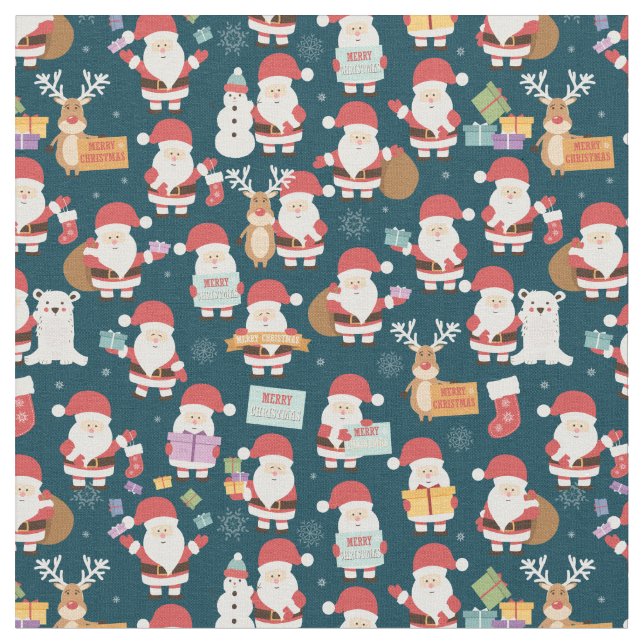 Santa Claus & Friends Pattern Fabric (Close Up)