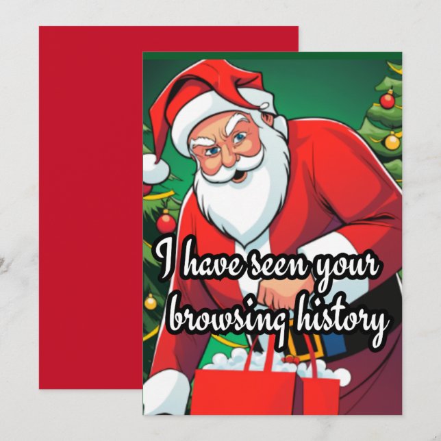 Santa Claus funny| browsing history christmas Holiday Card (Front/Back)