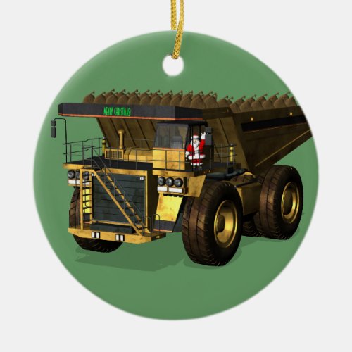 Santa Claus Giant  Dump Truck Driver Ceramic Ornament