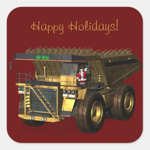 Santa Claus Giant  Dump Truck Driver Square Sticker