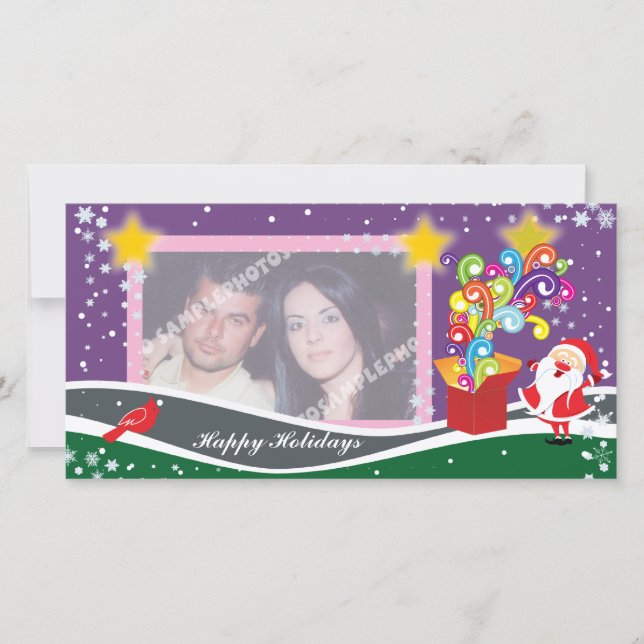 Santa Claus, Gift Box And Cardinal Photo Cards (Front)