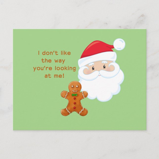 Santa Claus & Gingerbread Boy Holiday Postcard (Front)