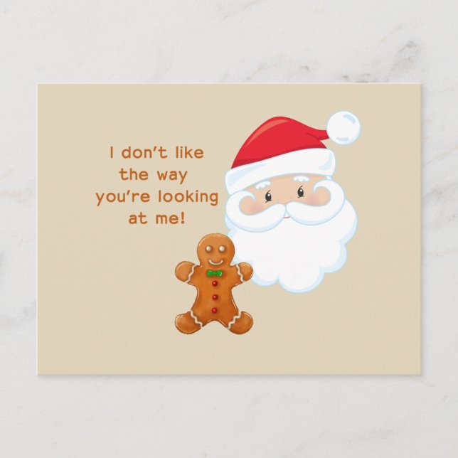 Santa Claus & Gingerbread Boy Holiday Postcard (Front)