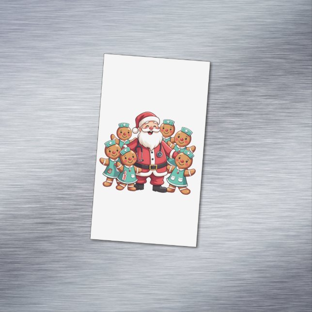 Santa Claus Gingerbread Nursing Squad Business Card Magnet (In Situ)