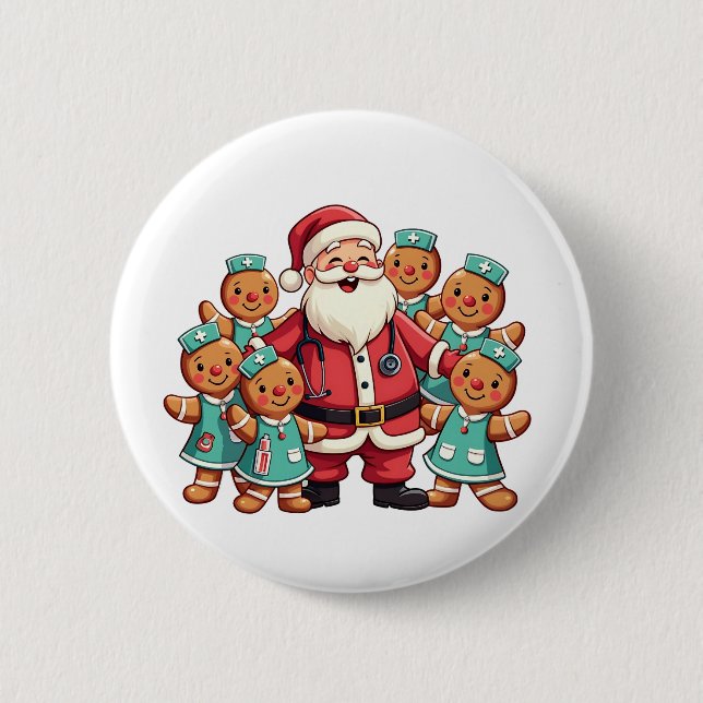 Santa Claus Gingerbread Nursing Squad Button (Front)