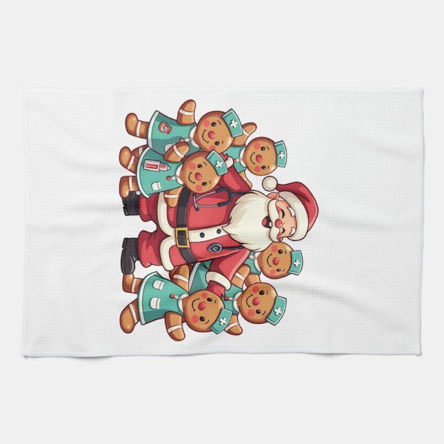 Santa Claus Gingerbread Nursing Squad Kitchen Towel (Horizontal)