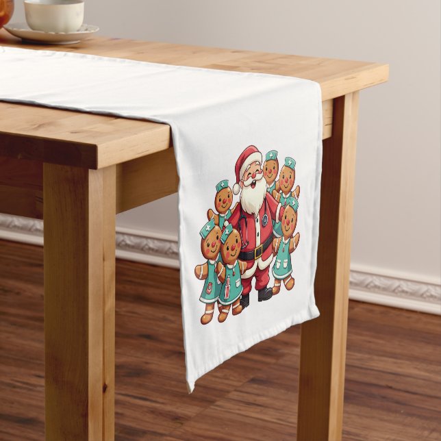 Santa Claus Gingerbread Nursing Squad Short Table Runner (In Situ)